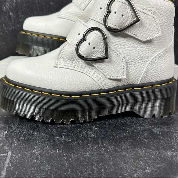 DOC DEVON HEART PEBBLED LEATHER PLATFORM BOOTS WOMENS SIZE 7 MILLED NAPPA - Picture 7 of 12